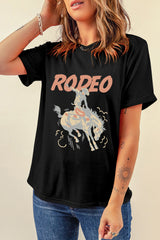 Black RODEO Cowboy Graphic Crewneck T Shirt Graphic Tees JT's Designer Fashion