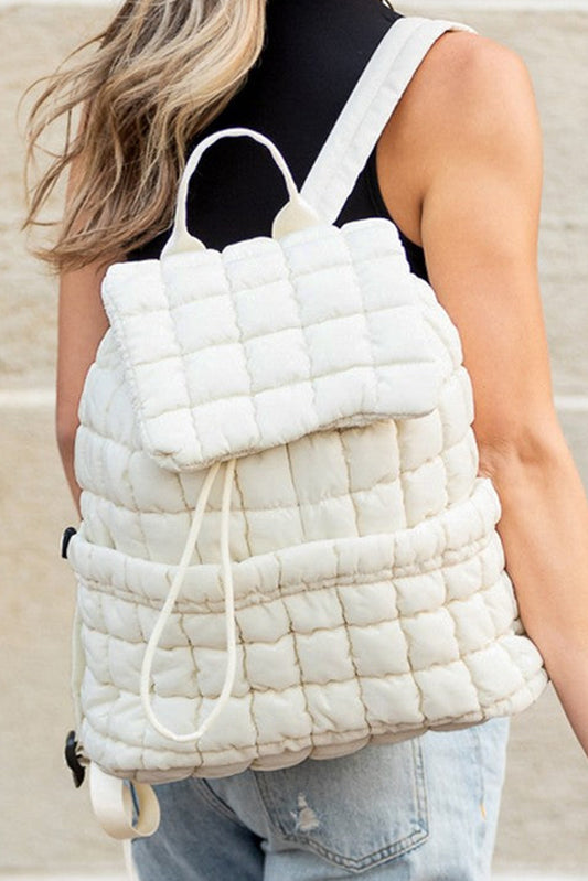 White Solid Flapped Quilted Puffer Backpack Backpacks JT's Designer Fashion