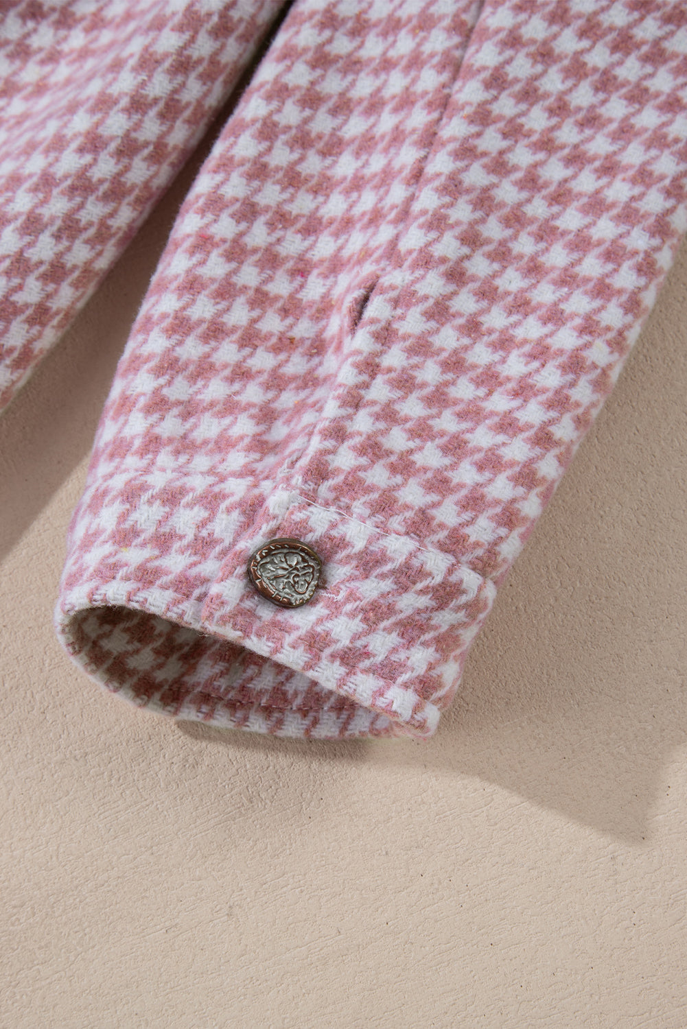 Pink Houndstooth Color Contrast Textured Patchwork Loose Shacket Jackets JT's Designer Fashion
