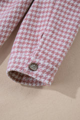Pink Houndstooth Color Contrast Textured Patchwork Loose Shacket Jackets JT's Designer Fashion