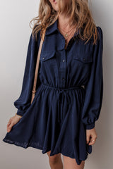 Navy Blue Solid Chest Pockets Tunic Shirt Mini Dress Mini Dresses JT's Designer Fashion