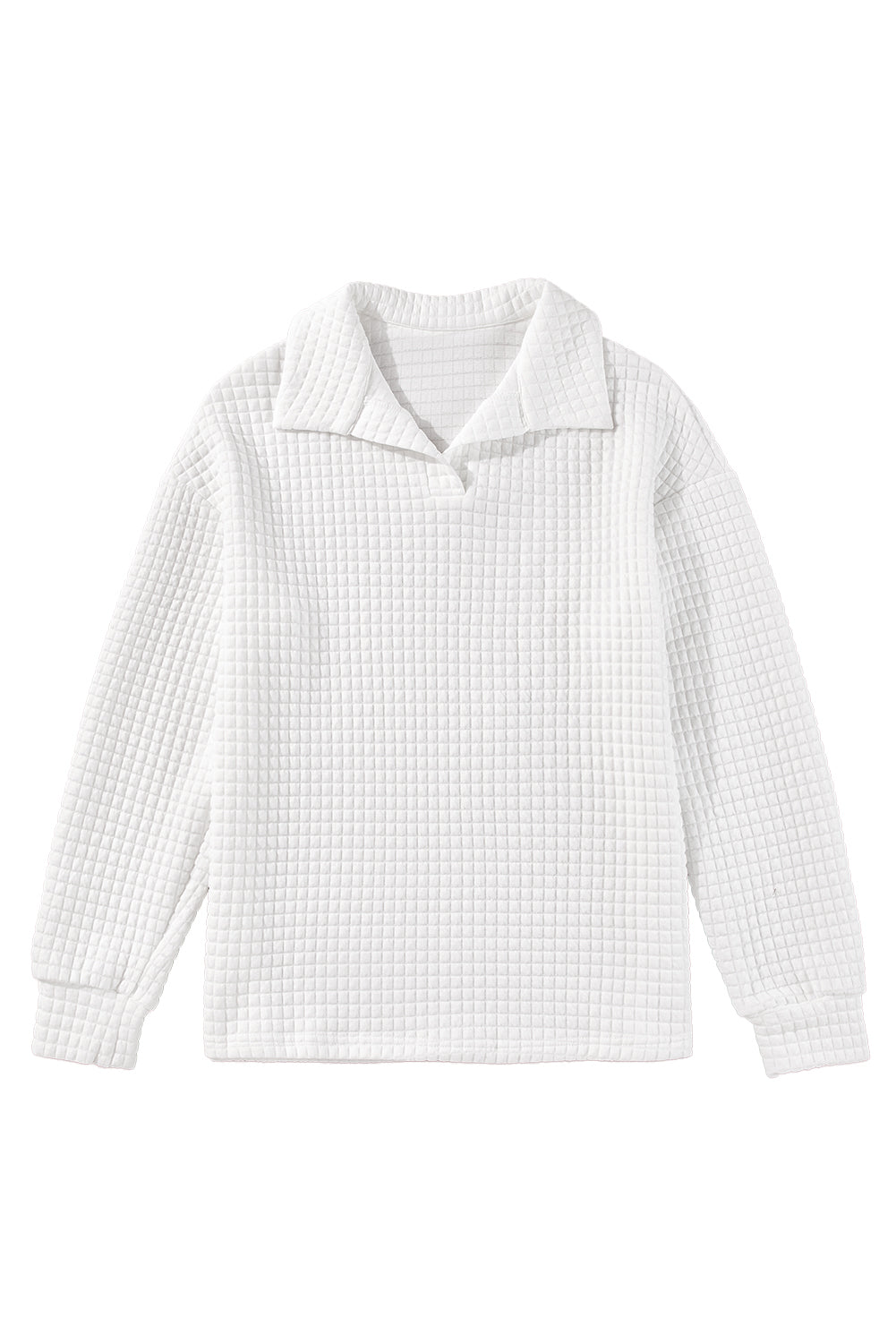White Quilted Texture Sporty Collared Long Sleeve Top Long Sleeve Tops JT's Designer Fashion