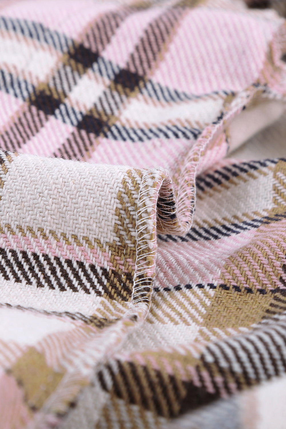Pink Geometric Plaid Print Pocketed Shacket Plaid Shackets JT's Designer Fashion