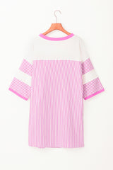 Phalaenopsis Striped Patchwork Three Quarters Sleeve Loose Mini Dress Mini Dresses JT's Designer Fashion
