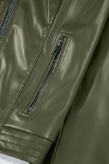 Sage Green Solid Faux Leather Zipper Slim Fit Bomber Jacket Jackets JT's Designer Fashion