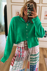 Bright Green Solid Color Knit Button Drop Shoulder Sweater Cardigan Cardigans JT's Designer Fashion
