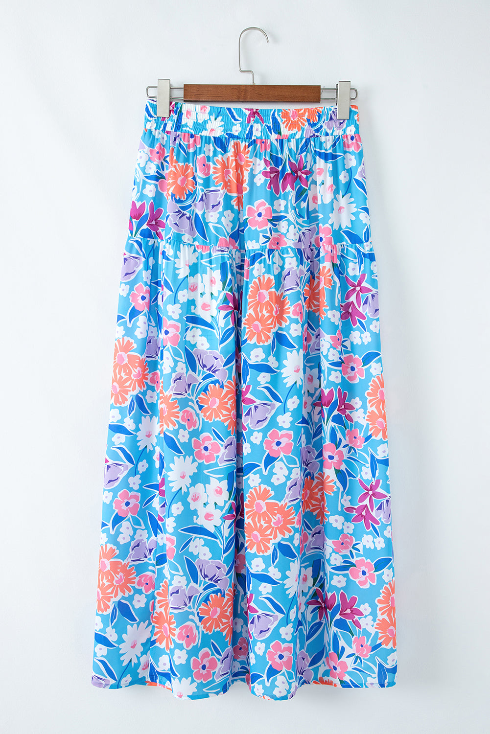 Sky Blue Floral Printed High Waist Split Wrap Long Skirt Skirts & Petticoat JT's Designer Fashion
