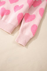 Light Pink Valentine's Day Heart Jacquard Knit Sweater Sweaters JT's Designer Fashion