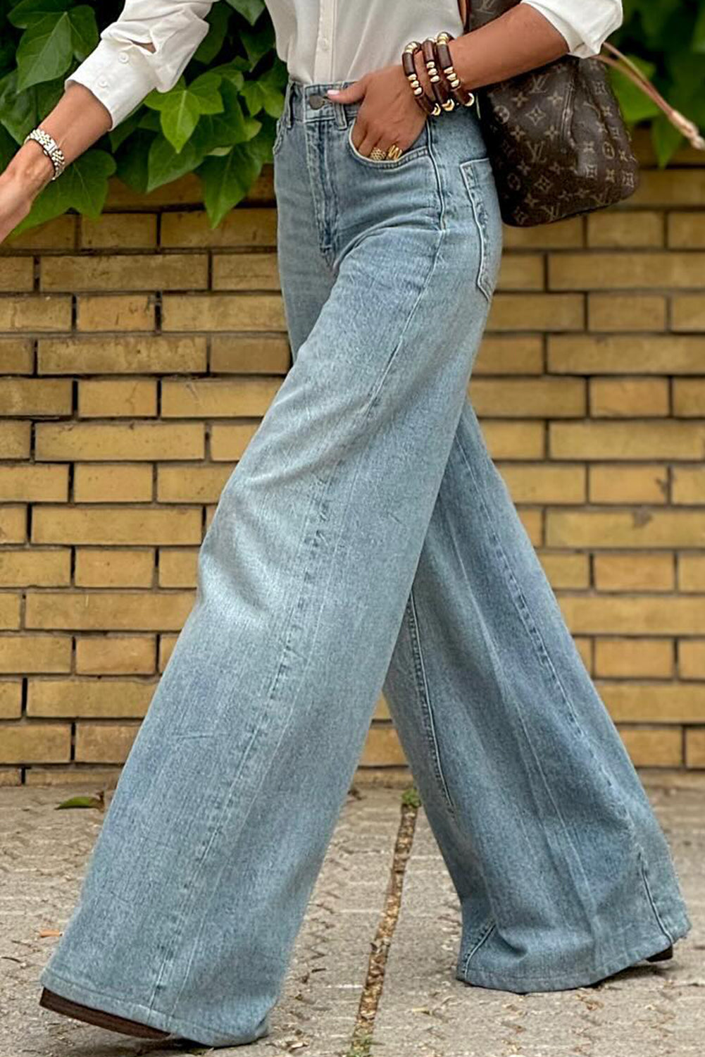 Dusk Blue Acid Wash Extra Wide Leg High Waist Long Jeans Jeans JT's Designer Fashion