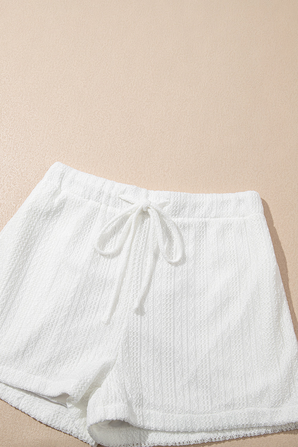 Beige Textured Knit Tank Top and Drawstring Shorts Set Short Sets JT's Designer Fashion