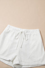 Beige Textured Knit Tank Top and Drawstring Shorts Set Short Sets JT's Designer Fashion
