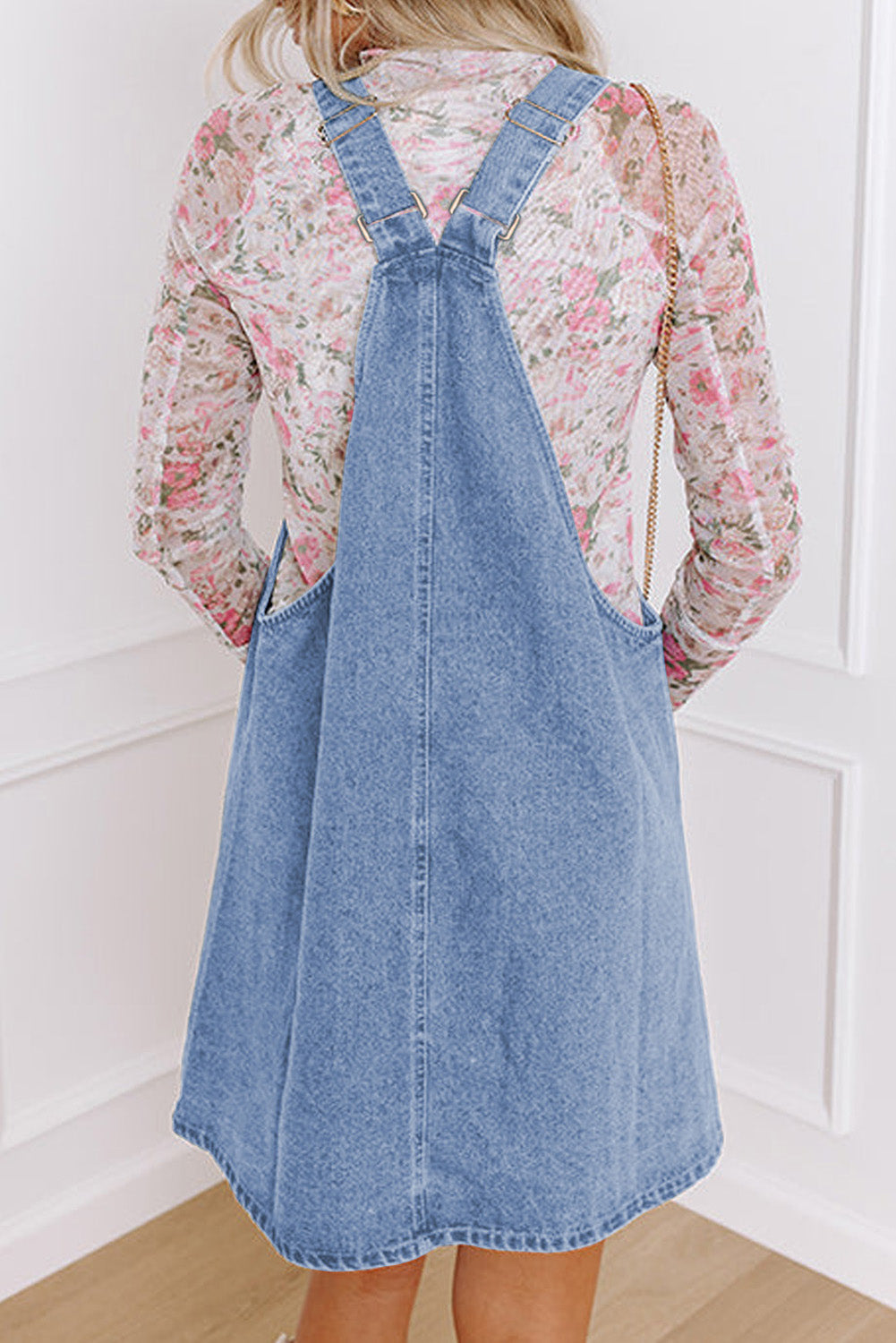 Beau Blue Wide Strap Button Front Pocketed Denim Mini Dress Mini Dresses JT's Designer Fashion