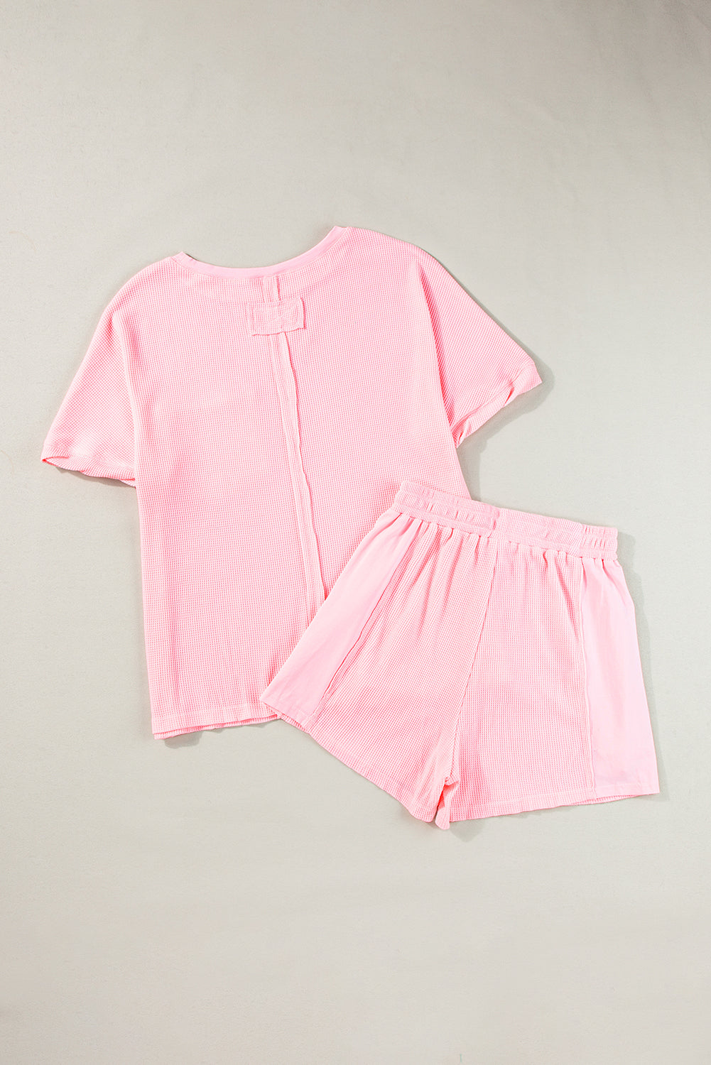 Light Pink Waffle Knit Oversize Tee and Shorts Set Short Sets JT's Designer Fashion