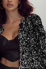 Black Sequined Open Front Cropped Jacket Jackets JT's Designer Fashion