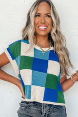 Dark Blue Check The Facts Color Block Sweater-Green Sweaters & Cardigans JT's Designer Fashion