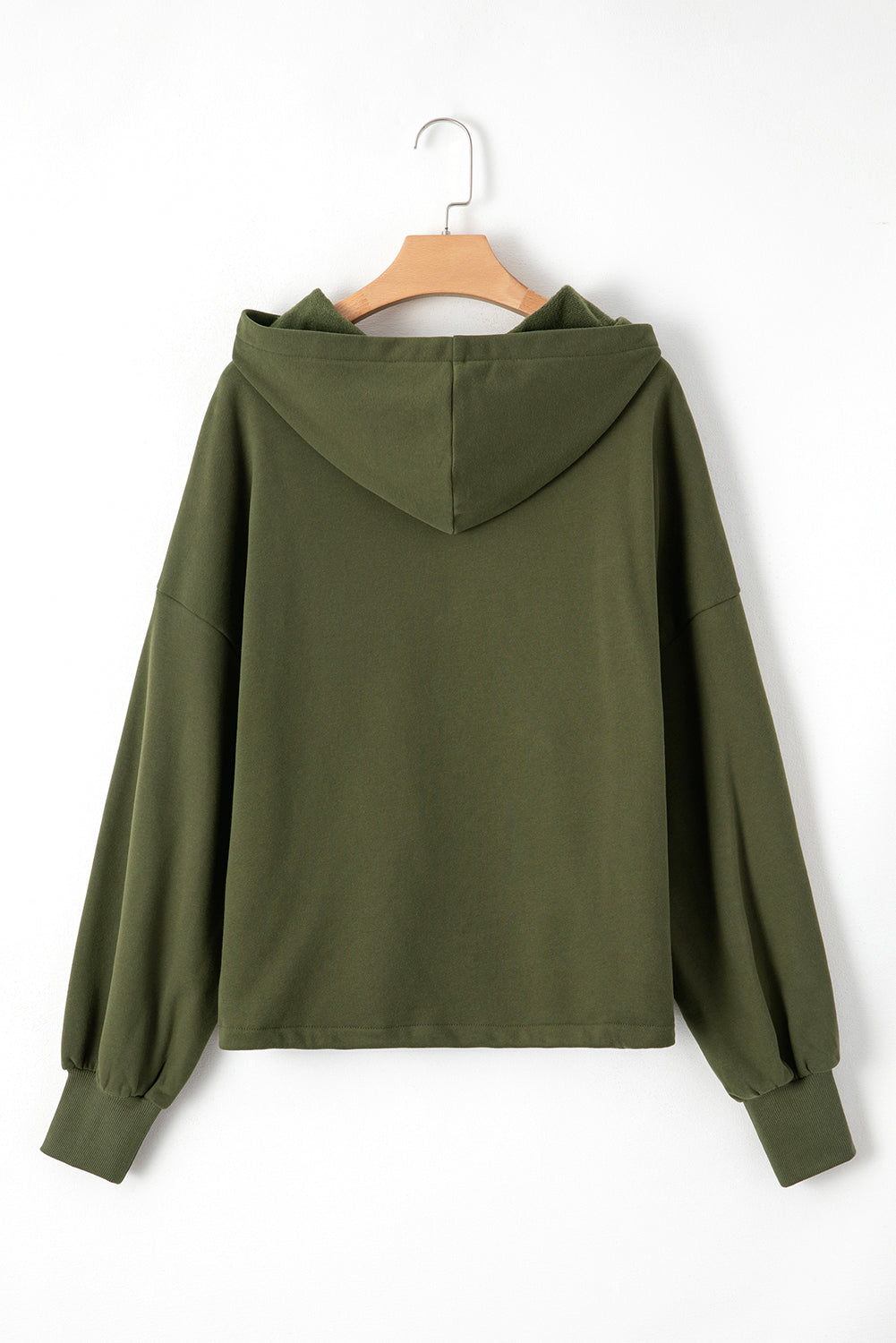 Moss Green Fleece Lined Half Zipper Kangaroo Pockets Loose Hoodie Sweatshirts & Hoodies JT's Designer Fashion