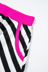 Black Stripe Contrast Ribbed Banding Long Sleeve Blouse Loose Shorts Set Short Sets JT's Designer Fashion