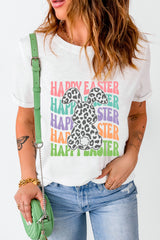 White Happy Easter Rabbit Print Crew Neck T Shirt Graphic Tees JT's Designer Fashion