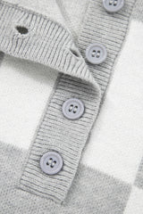 Gray Plus Size Checkered Pattern Button Polo Collar Split Sweater Plus Size Sweaters & Cardigans JT's Designer Fashion
