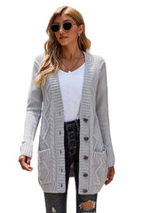 Gray Front Pocket and Buttons Closure Cardigan Sweaters & Cardigans JT's Designer Fashion