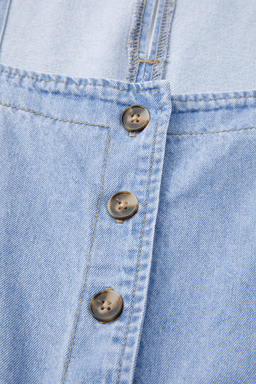 Beau Blue Denim Button Detail Babydoll Square Neck Mini Dress Mini Dresses JT's Designer Fashion