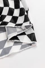 Black Checkered Pattern Mesh Mock Neck Long Sleeve Top Long Sleeve Tops JT's Designer Fashion