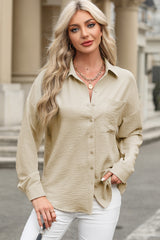 Beige Pure Color Patch Pocket Shirt Blouses & Shirts JT's Designer Fashion