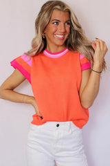 Carrot Knitted Contrast Sleeve Round Neck Tee Sweaters & Cardigans JT's Designer Fashion