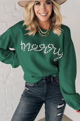 Blackish Green Pearl Beaded Merry Casual Sweater Sweaters JT's Designer Fashion