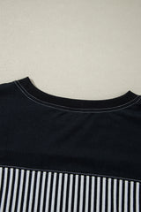 Black White Striped Patchwork 3/4 Sleeve Oversize Top Long Sleeve Tops JT's Designer Fashion