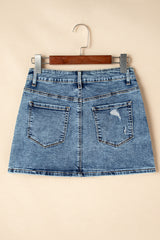 Dusk Blue Rhinestone Distressed Denim High Waist Mini Skirt Skirts & Petticoat JT's Designer Fashion