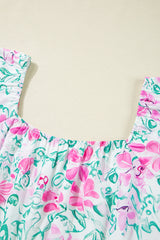 White Floral Print Ric-rac Trim Square Neck Plus Size Mini Dress Plus Size Mini Dresses JT's Designer Fashion
