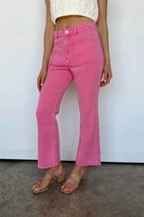Pink Ankle-length Flare Leg Raw Hem Jeans Jeans JT's Designer Fashion