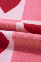 Pink Plus Size Love Heart Block Mock Neck Lantern Sleeve Valentine Sweater Plus Size Sweaters & Cardigans JT's Designer Fashion