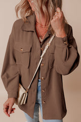 Chestnut Corduroy Flap Pocket Button Up Shacket Jackets JT's Designer Fashion