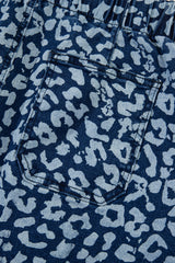 Blue Leopard Printed Drawstring Elastic Waistband Pocketed Wide Leg Jeans Jeans JT's Designer Fashion