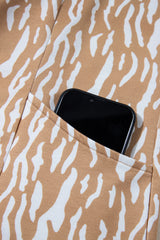 Khaki Abstract Print V Neck Short Sleeve Shift T Shirt Dress T Shirt Dresses JT's Designer Fashion