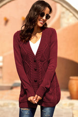 Burgundy Front Pocket and Buttons Closure Cardigan Sweaters & Cardigans JT's Designer Fashion