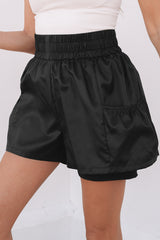 Black Elastic High Waist Pocketed Casual Shorts Casual Shorts JT's Designer Fashion