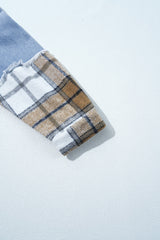 Khaki Plaid Patchwork Buttoned Oversized Denim Jacket Denim Jackets JT's Designer Fashion