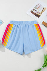 Beau Blue Color Block Stripes Elastic High Waist Active Shorts Casual Shorts JT's Designer Fashion