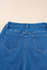 Dark Blue Plain Seam Detail Flared Bottom Ankle Length Jeans Jeans JT's Designer Fashion