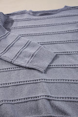Light Grey Boat Neck Drop Shoulder Pointelle Knit Sweater Sweaters JT's Designer Fashion