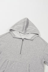 Light Grey Solid Kangaroo Pocket Half Zipper Oversized Hoodie Sweatshirts & Hoodies JT's Designer Fashion