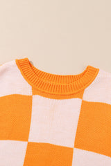 Orange Checkered Bishop Sleeve Sweater Sweaters & Cardigans JT's Designer Fashion