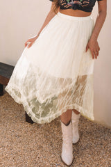 Beige Lace Cascading Tiered High Waist Maxi Skirt Skirts & Petticoat JT's Designer Fashion