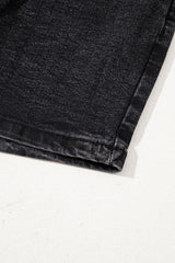 Black Drawstring High Waist Casual Denim Shorts with Pockets Denim Shorts JT's Designer Fashion