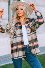 Khaki Geometric Plaid Print Pocketed Shacket Plaid Shackets JT's Designer Fashion