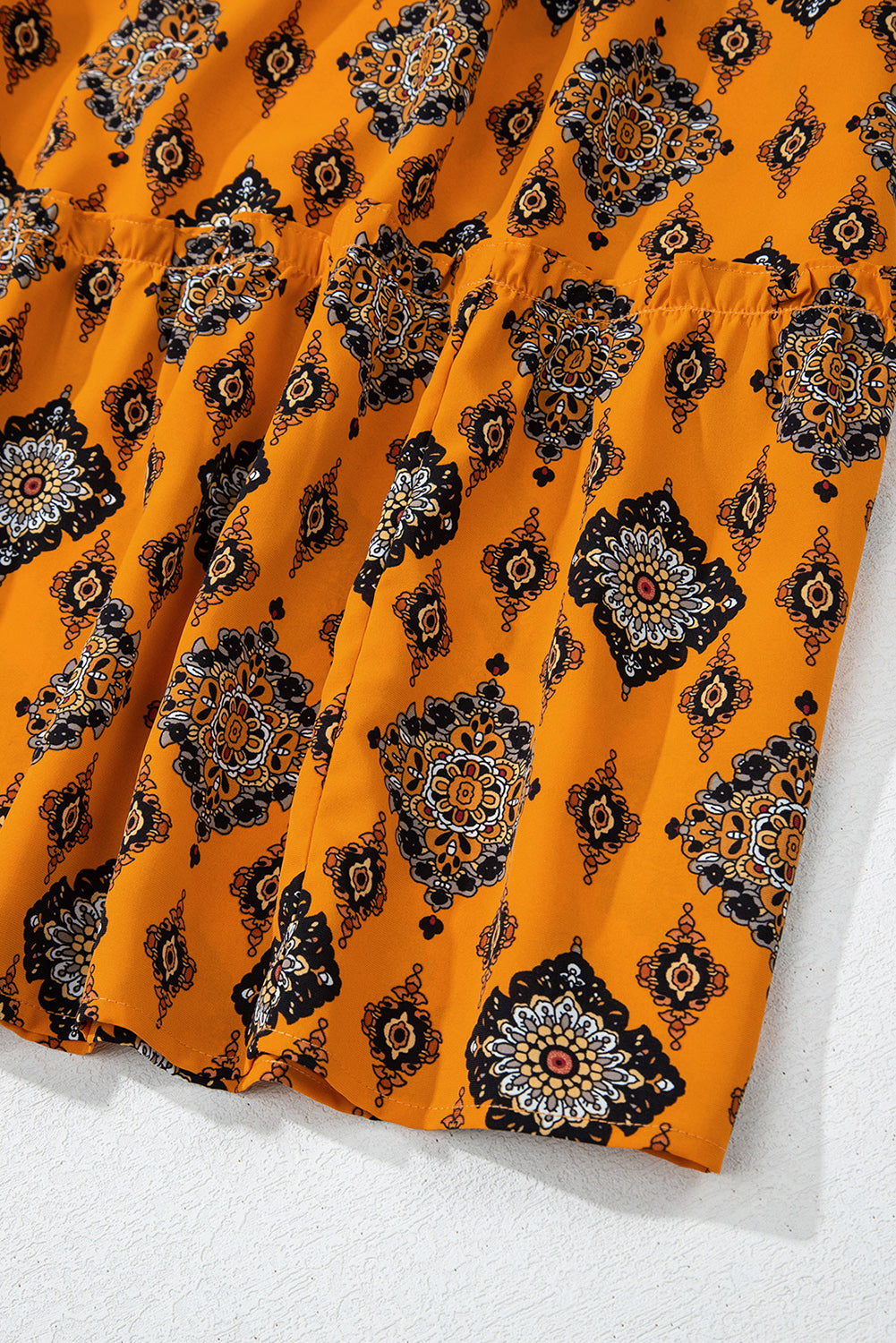 Orange Western Geometric Print Tiered Frilled Loose Fit Midi Dress Midi Dresses JT's Designer Fashion