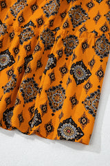 Orange Western Geometric Print Tiered Frilled Loose Fit Midi Dress Midi Dresses JT's Designer Fashion